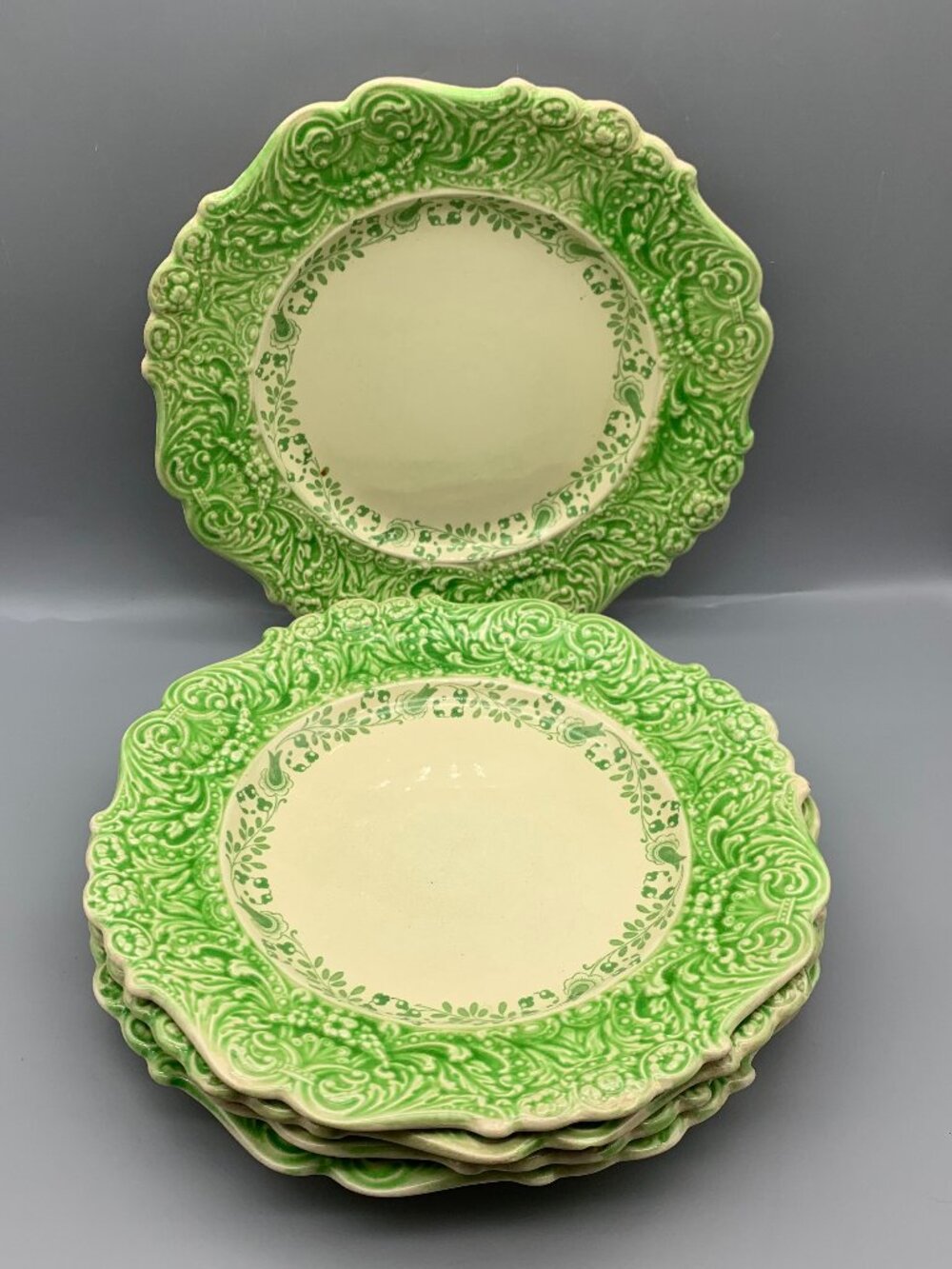 Vintage 1920-1950's Pountney & Co. Ltd. Green Old Bristol England Plates (5 ea)